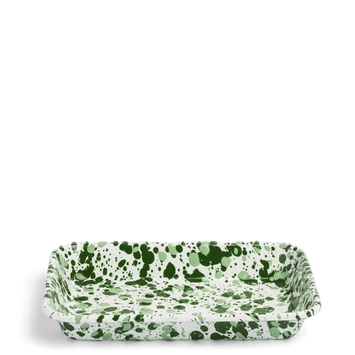 Splatter Large Rectangular Dish Green Enamel
