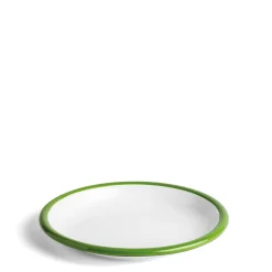 White & Green Enamel Plate 26cm