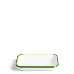 White & Green Enamel Rectangular Dish 21cm