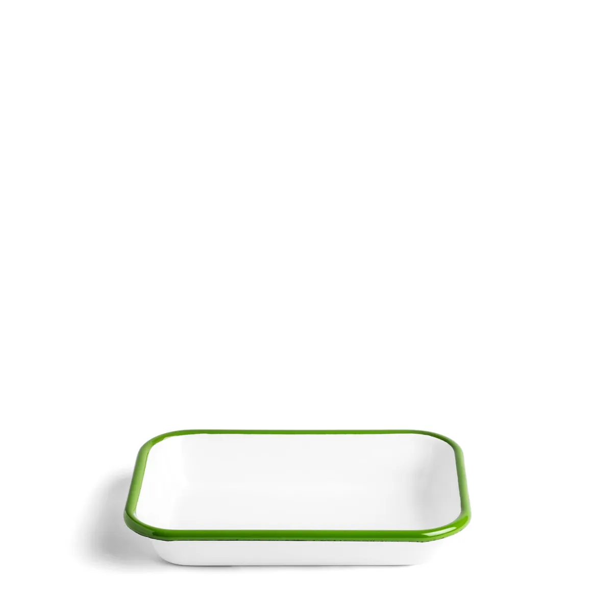 White & Green Enamel Rectangular Dish 21cm