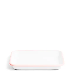 White & Pink Enamel Rectangular Dish 26cm